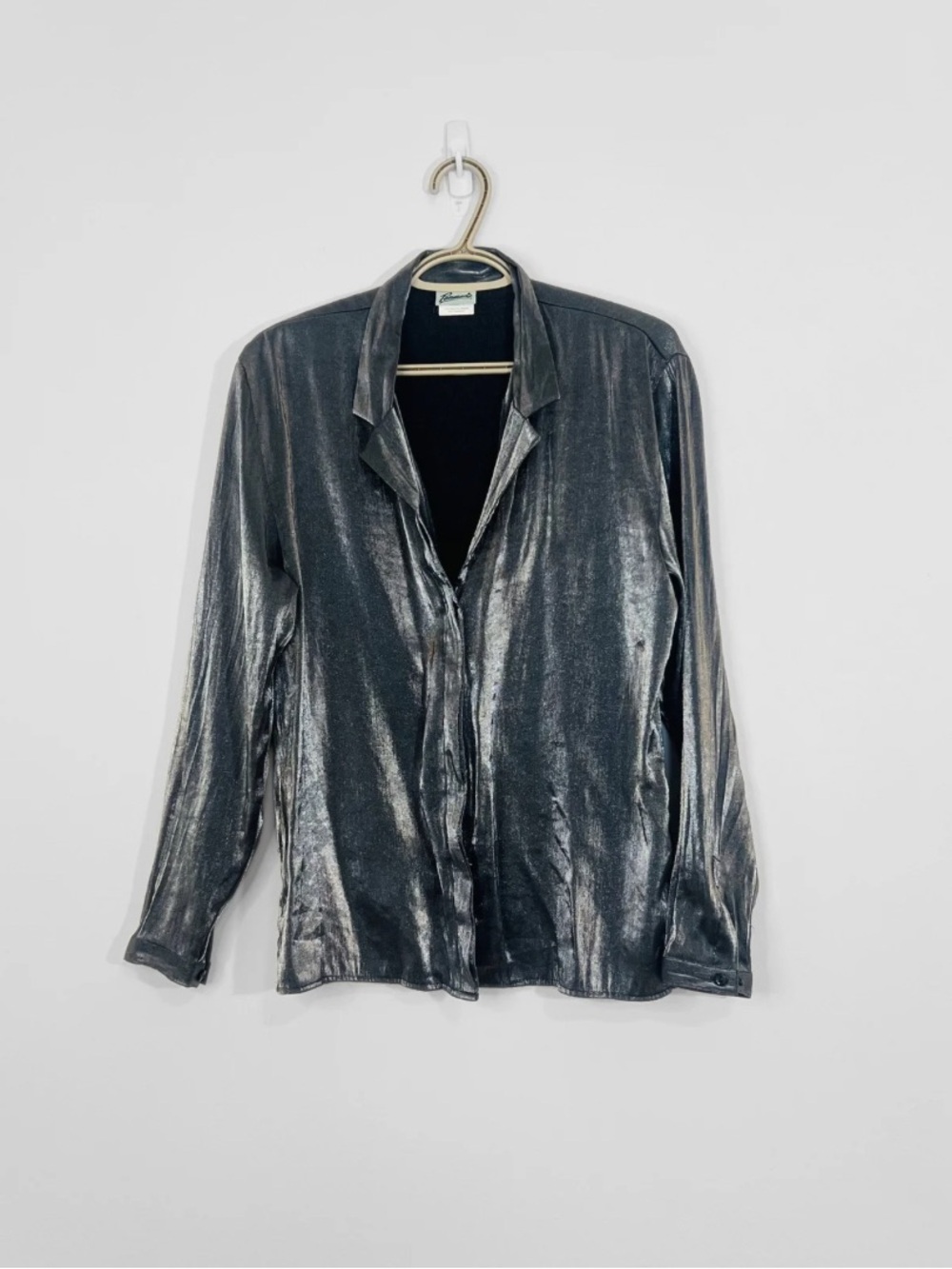 Metallic Silver Button-Down Shirt